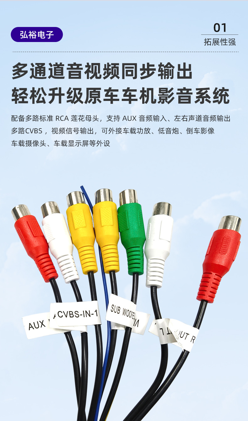 Palmcom Public Version Solution for Car Android Large Screen Navigation 20-Pin Plug 7-Head 4-Head Rca Audio Connection Cable