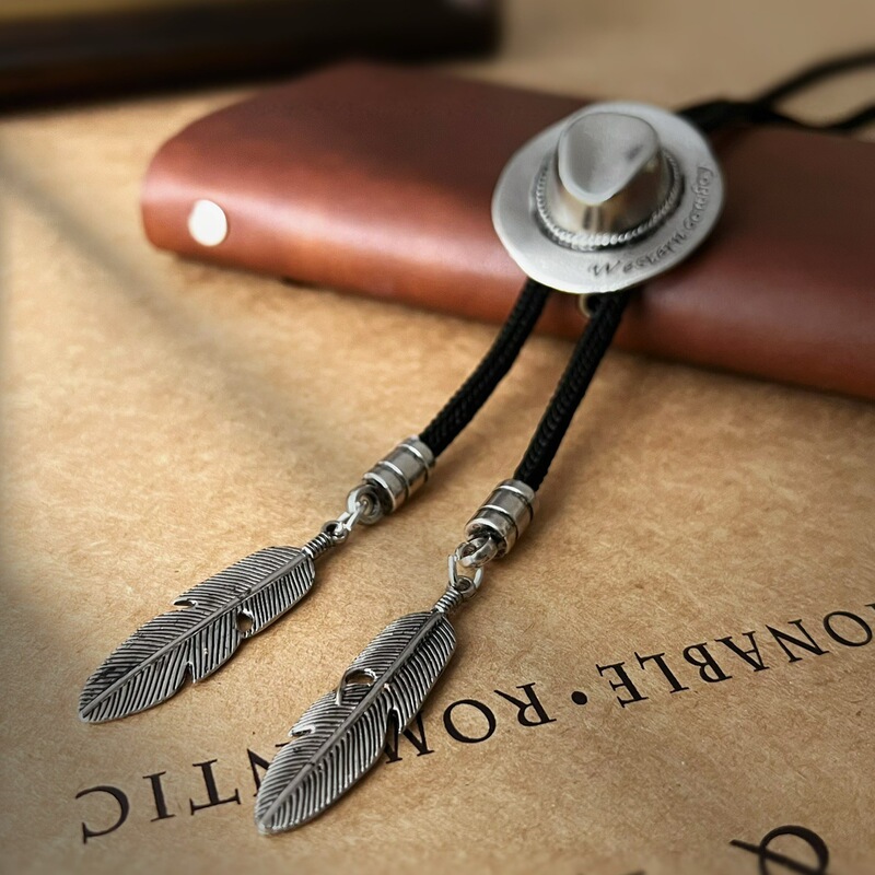 Vintage distressed silver hat tie jack denim casual collar cord shirt bow tie bolo tie polo tie