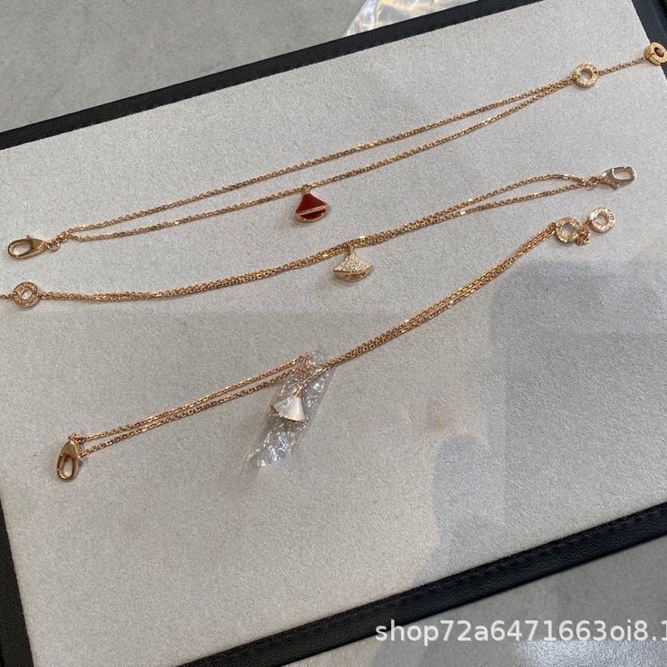 Bracelet for Women 925 Silver Cnc White Mother-Of-Pearl Small Fan Full of Diamonds 18K Rose Gold Carnelian Double-Layer Bracelet with Flash Diamonds