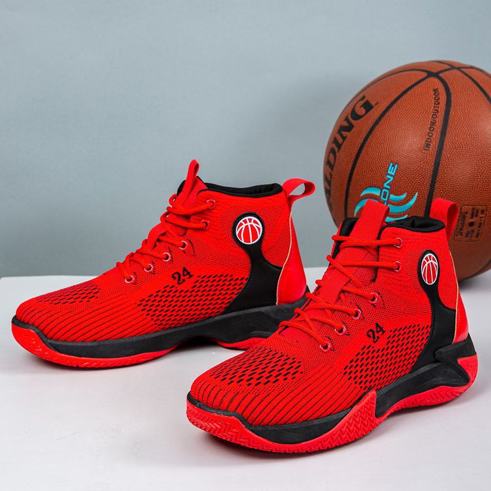High-Top Large Size Sports Shoes for Men, Casual, Breathable, Comfortable, Thick-Soled Men's Basketball Shoes, Cross-Border Best-Selling Fly-Knit Running Shoes