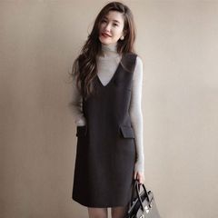 Xiaoxiangfeng ウールベストドレス女性 2025 秋と冬ウエスト痩身底リトルブラックドレスドレス