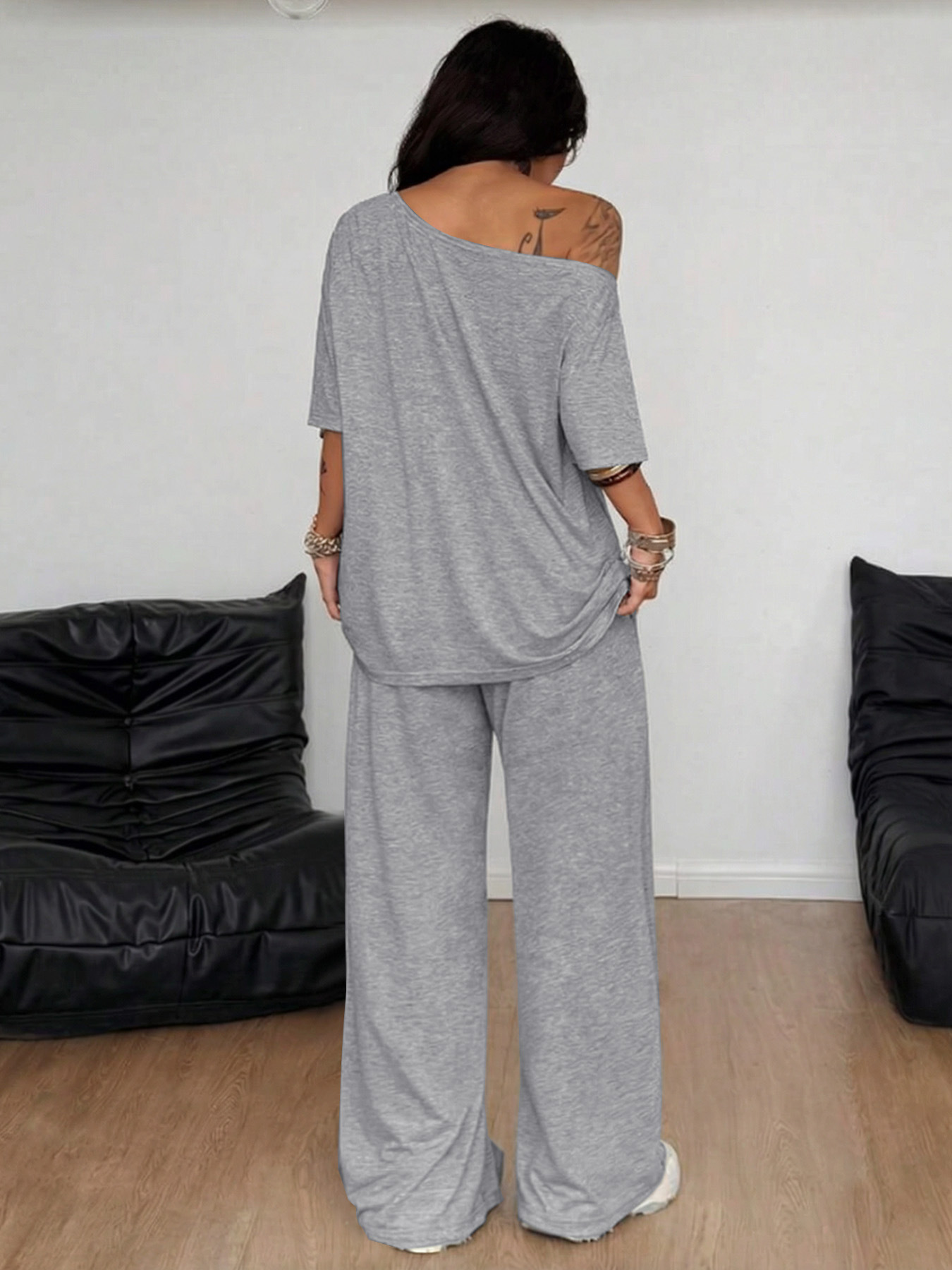 Women's Pant Sets Solid Color Casual Loose Wide Leg Two Piece Suit_voghion.com