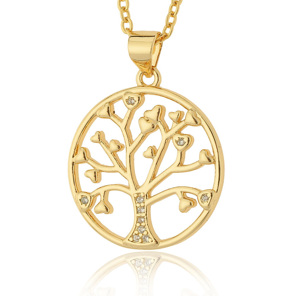 new simple womens jewelry round tree of life pendant copper plated real gold necklacepicture5