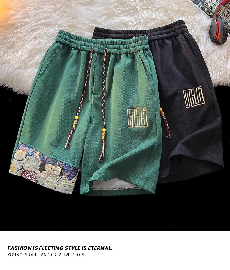 Men's Waffle Shorts Bear Design Casual Loose Drawstring Sporty_voghion.com