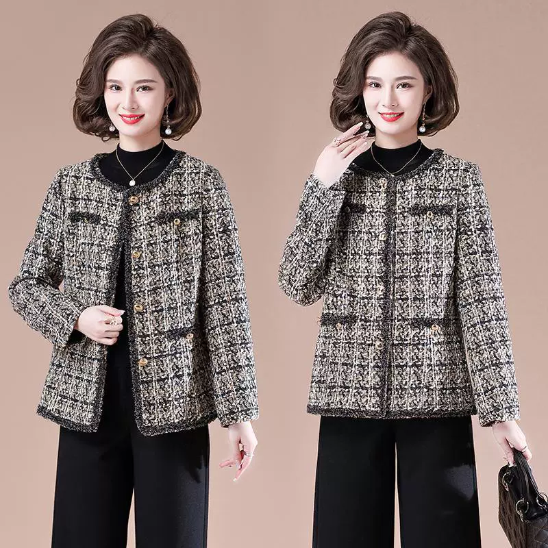 Весеннее вязаное пальто для молодых мам, короткий шерстяной Топ для женщин среднего возраста, весна-осень, куртка для людей среднего и пожилого возраста в стиле Шанель