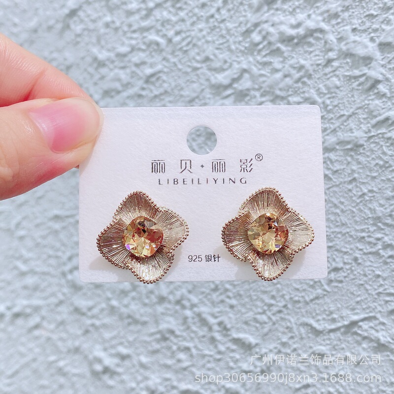 丽银/丽贝丽影2025梯形锆石法式高贵水晶锆石耳钉耳环耳饰首饰品|undefined