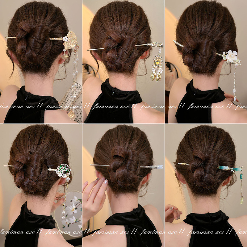 Pinzas de cabello de madera de madera negra chinesa Cheongsam nuevo estilo chino pinzas de cabello de mujer detrás del cerebro pinzas antiguo estilo moderno simple tocado