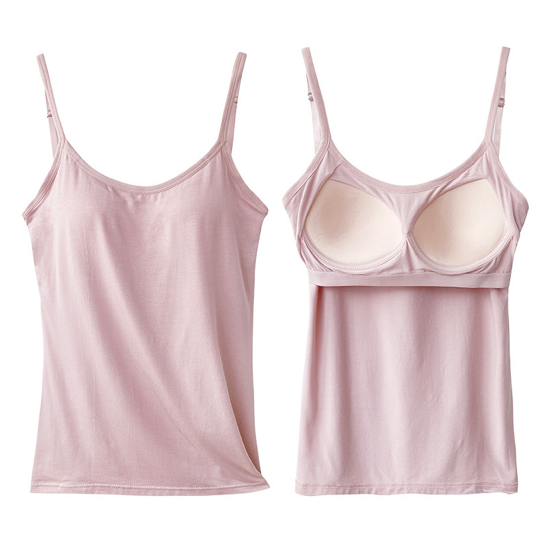 莫代尔带胸垫吊带背心女夏无钢圈免文胸罩杯内衣一体瑜伽运动上衣