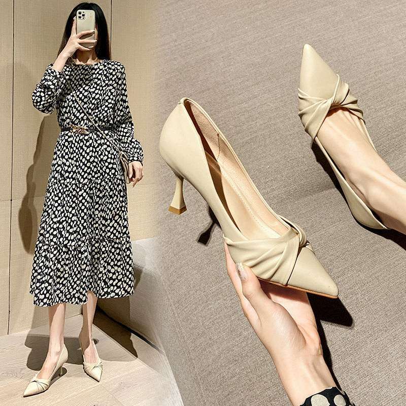 Small Size French High Heels for Women Spring New Professional Versatile Niche Design Pointed Toe Non-Tiring Stiletto Shoes