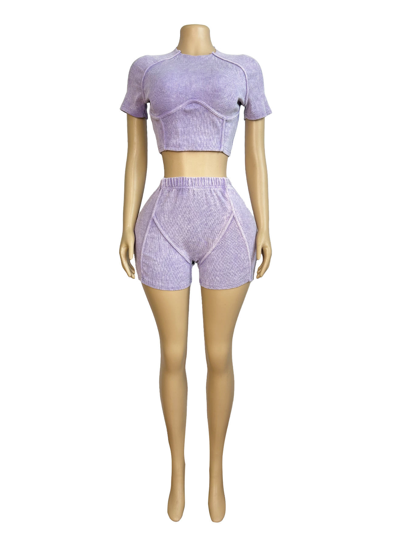 Women Clothing Thread Washed Faded Distressed Two Piece Shorts Set