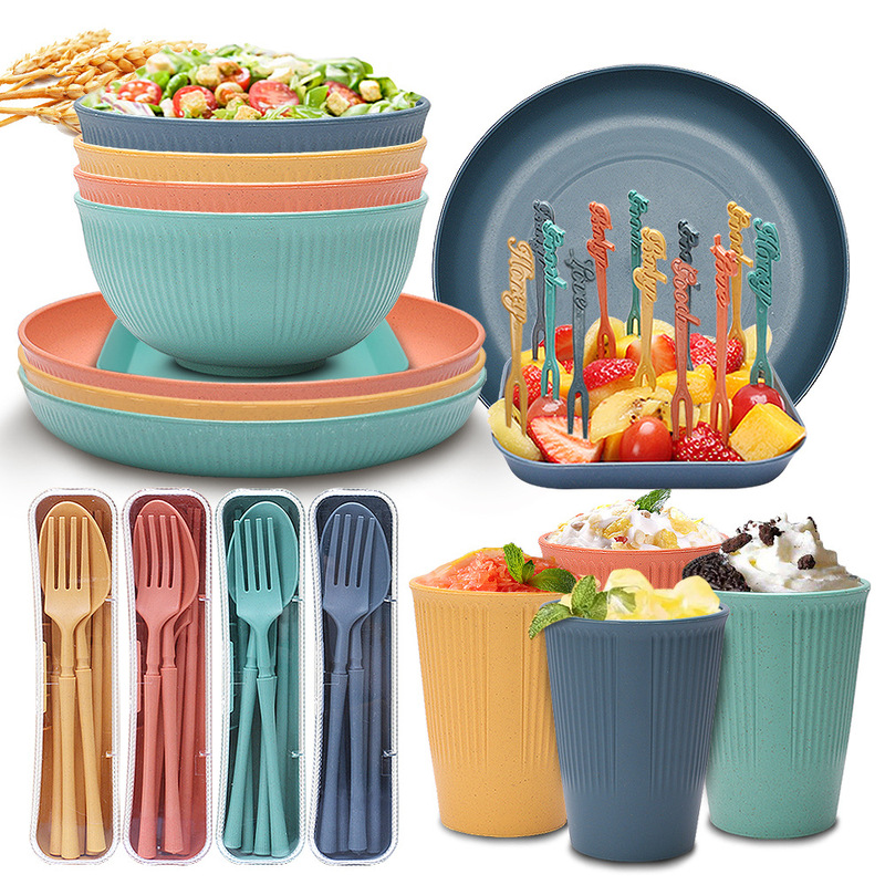 Amazon Wheat Straw Tableware Set Household Rice Bowl Plate Cup Student Portable Knife, Fork, Spoon and Chopsticks Gift Amazon Wheat Straw Tableware Set Household Rice Bowl Plate Cup Student Portable Knife, Fork, Spoon and Chopsticks Gift