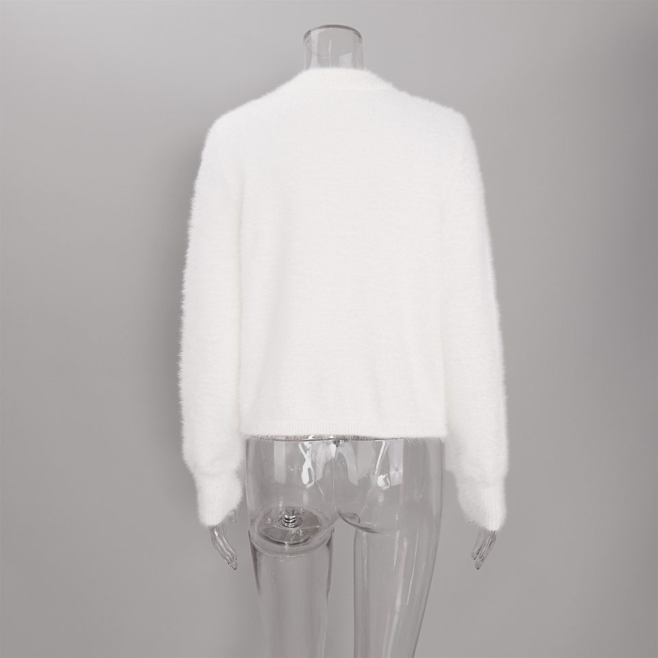 Áo khoác cardigan len nữ dáng ôm cổ tròn tay dài một hàng cúc chất liệu lông mềm mại — Màu hồng, Màu trắng, Màu xám nhạt, Xanh đậm chi tiết 61