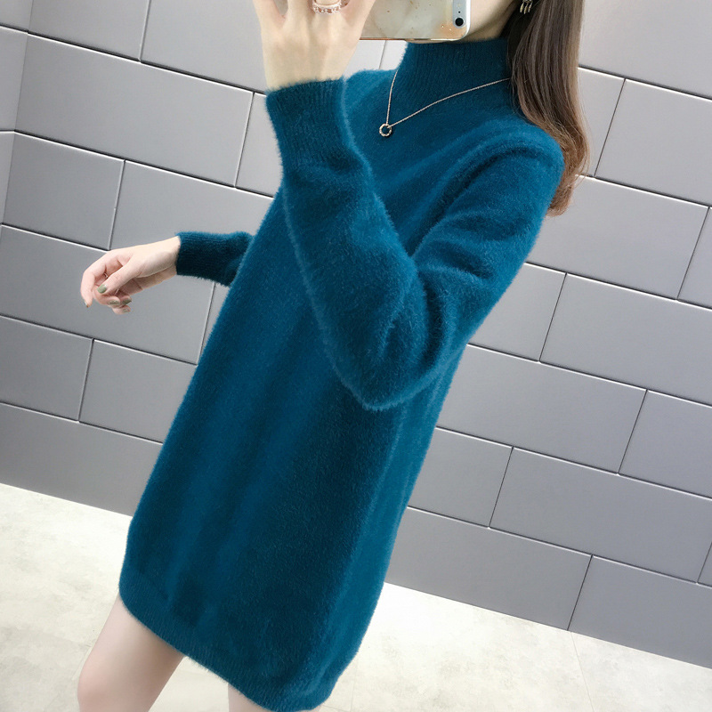 mink Mid length version sweater Easy Exorcism new pattern Half a Autumn and winter knitting thickening Primer Sweater dress