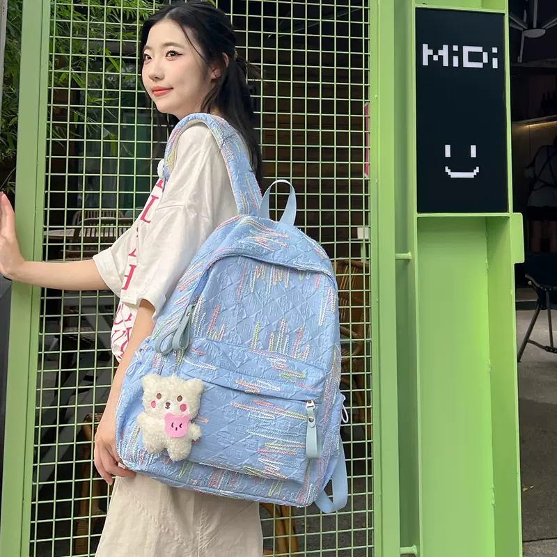 清新甜美双肩包今年流行时尚包包大容量中大学生书包通勤电脑包