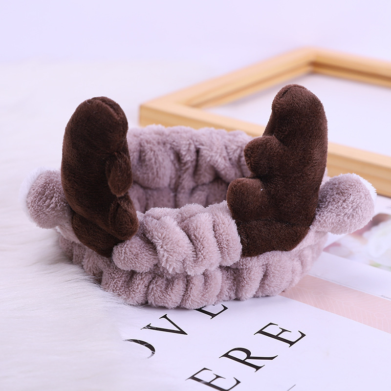 Grande Antler cara lavado pelo banda lindo estilo coreano cornamenta franela cara lavado pelo banda maquillaje diadema máscara pelo accesorios