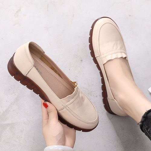 Shallow mouth single shoes flat sole real soft leather women's  spring and autumn non-slip soft sole beef tendon sole mom's leather shoes women's casual shoes