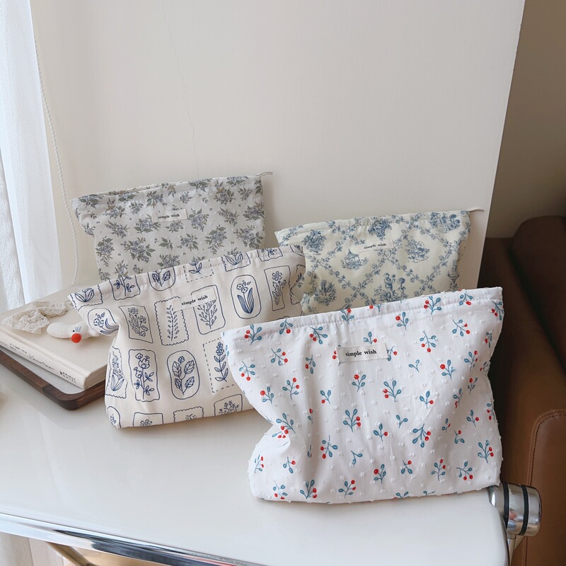 [Soohee Cloth Bag] Korean Style Literary and Simple Cotton Printed Cosmetic Bag for Women's Skin Care Products and Toiletry Storage Bag