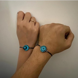 Cross-border 2025 sun and moon lovers time gem woven hand rope European and American ins couple bracelet moon luminous bracelet