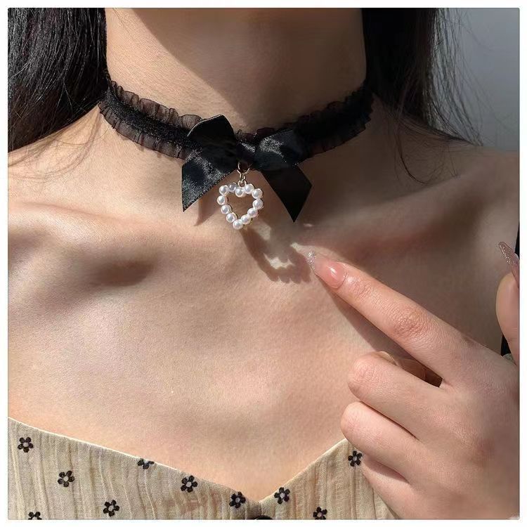 Puro deseo estilo joyería dulce Lolita perla amor colgante arco collar gargantilla clavícula cadena Collar para las mujeres