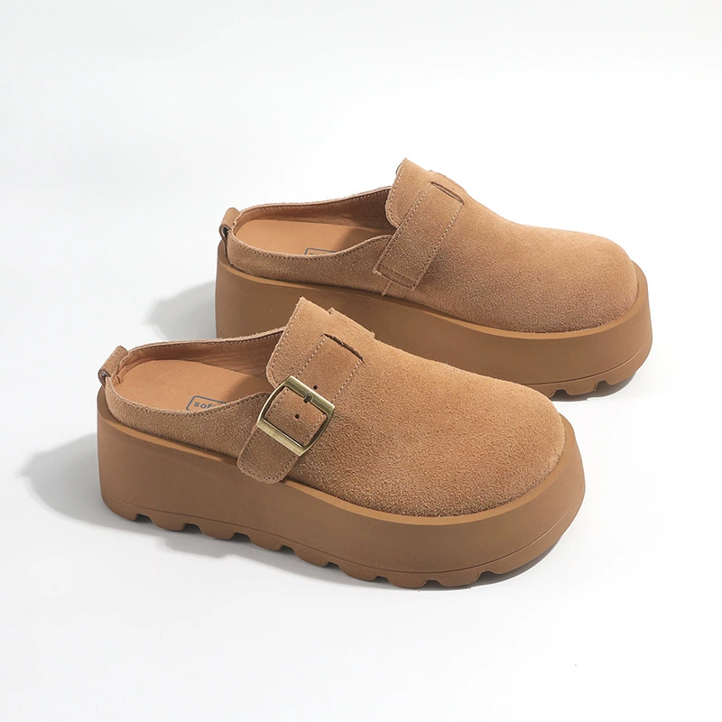 Кожаная мода на улице Баотоу полутолщая женщина весна 2025 новый ретро один педаль ленивый ботинки B009