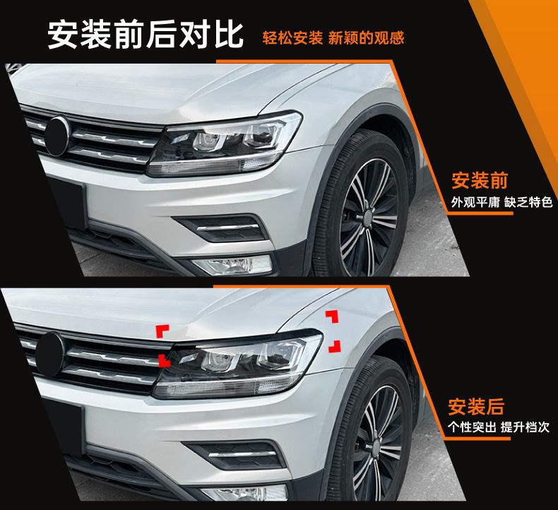 Headlight Eyebrow Cover Trim Sticker For Volkswagen Tiguan MK2 2017-2020