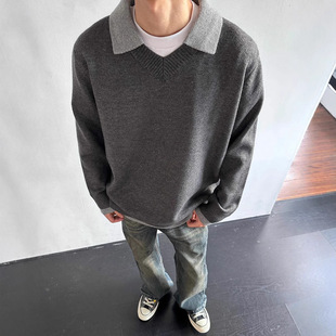 American Vintage Fake Two-Piece V-Neck Sweater Men's Winter Lapp Old Money Style Sweater Top Lazy Style Coat