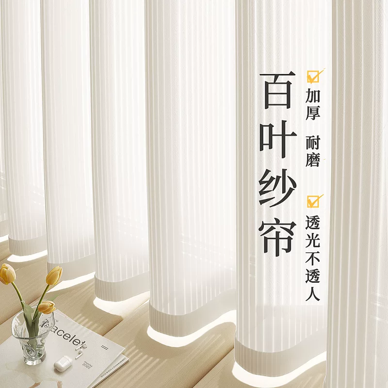 [✅✅竖百叶纱帘窗纱窗帘客厅阳台飘窗梦幻帘透光不透人卧室2024新]