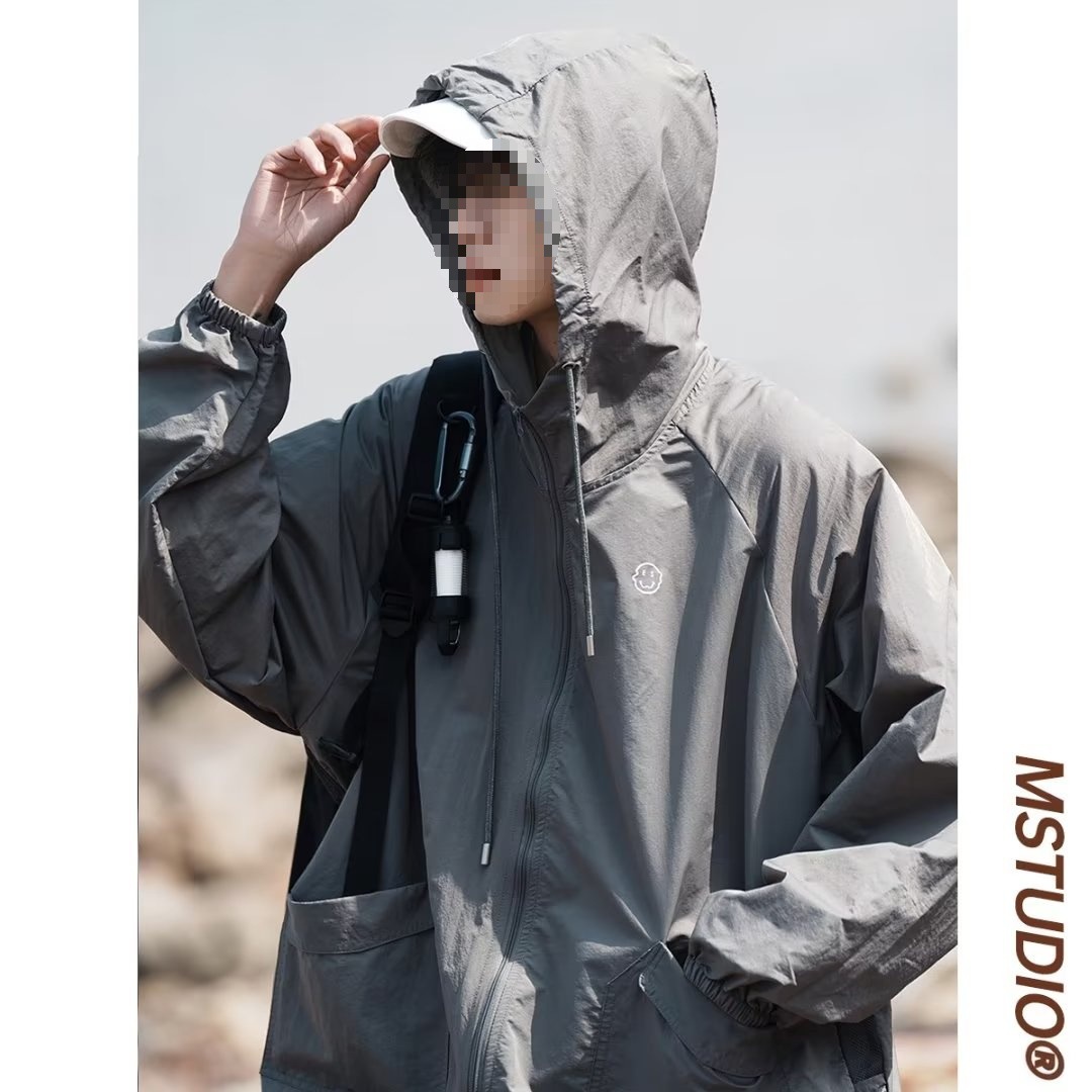 Men's cross-border summer thin workwear hooded jacket, American style outdoor casual sun protection clothing.