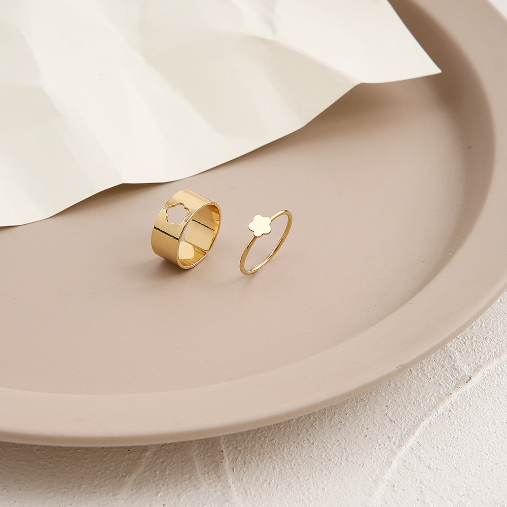 punk style hollow flower couple ring combination personality open index finger ring wholesale