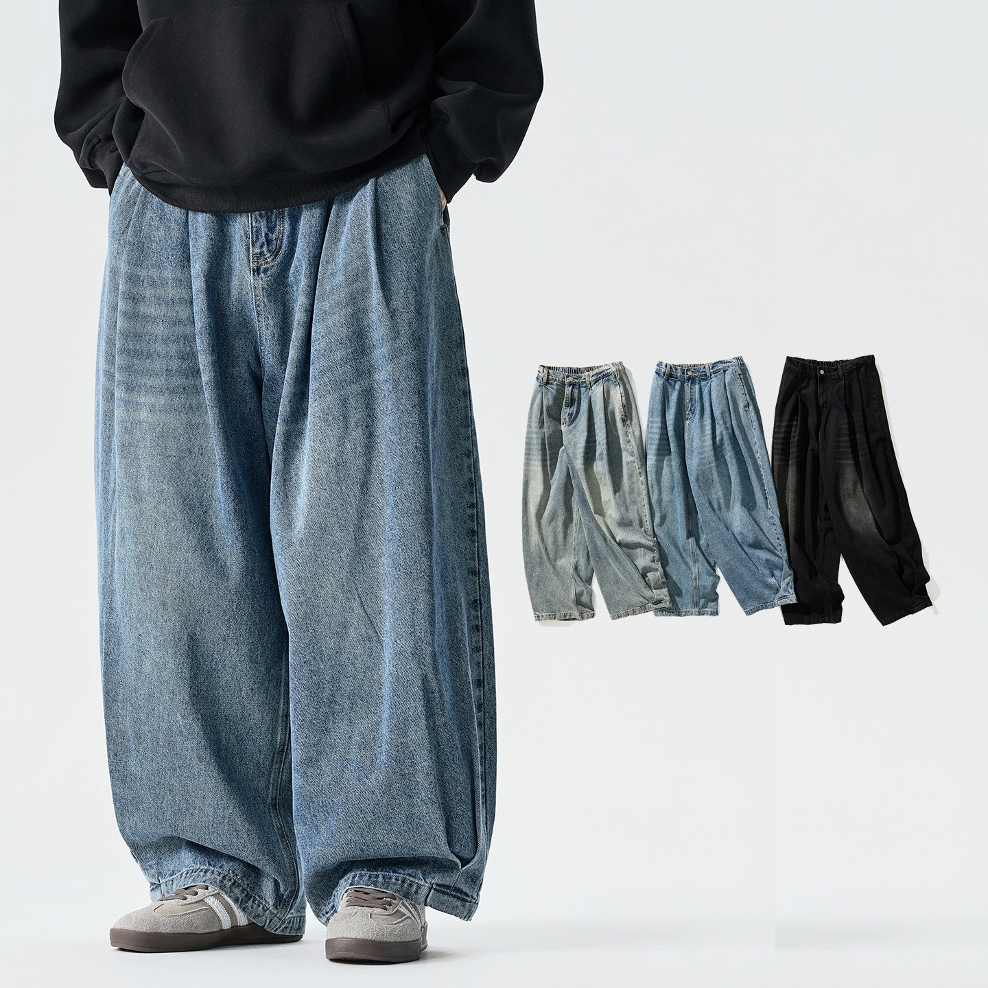 2026 Autumn and Winter New Large Size Loose Japanese-Style Retro Workwear Wide-Leg Jeans American Cross-Border Men's Fashion