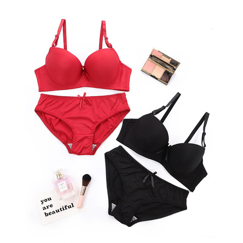 Cross-border new sexy underwear set with detachable double shoulder straps and steel rings push-up thin mold cup young women's underwear