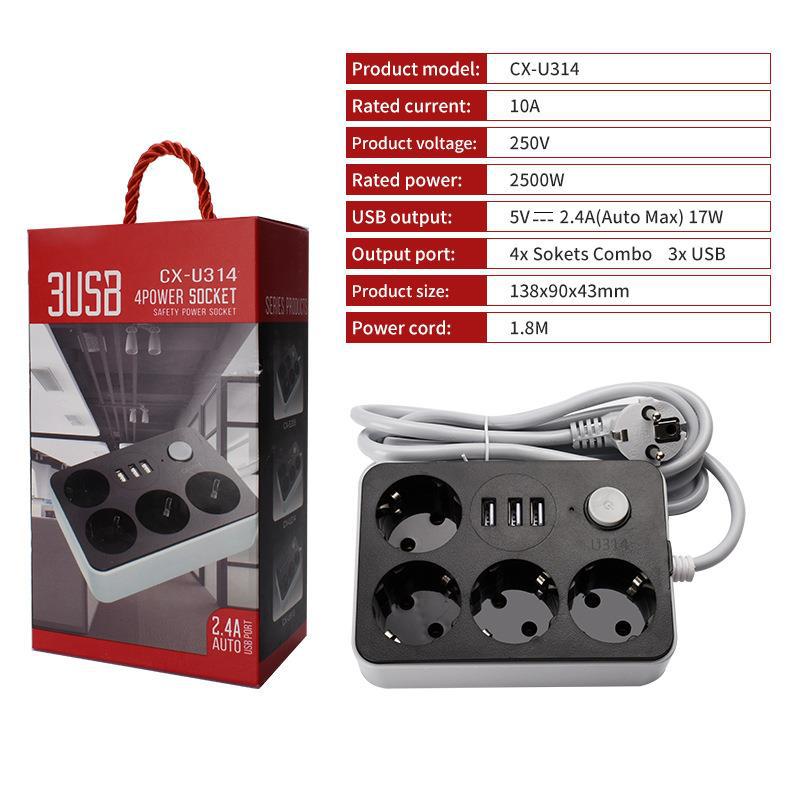 Ruso europeo estándar europeo dos Ronda 3 USB6USB cartón negro socket