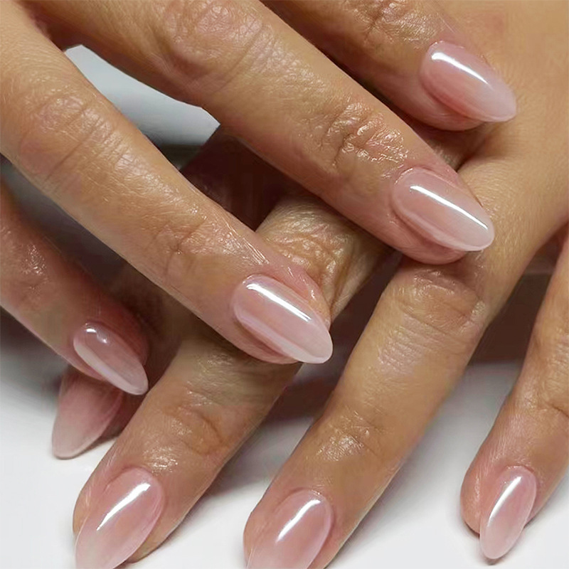 Short light almond nail stickers for manicure