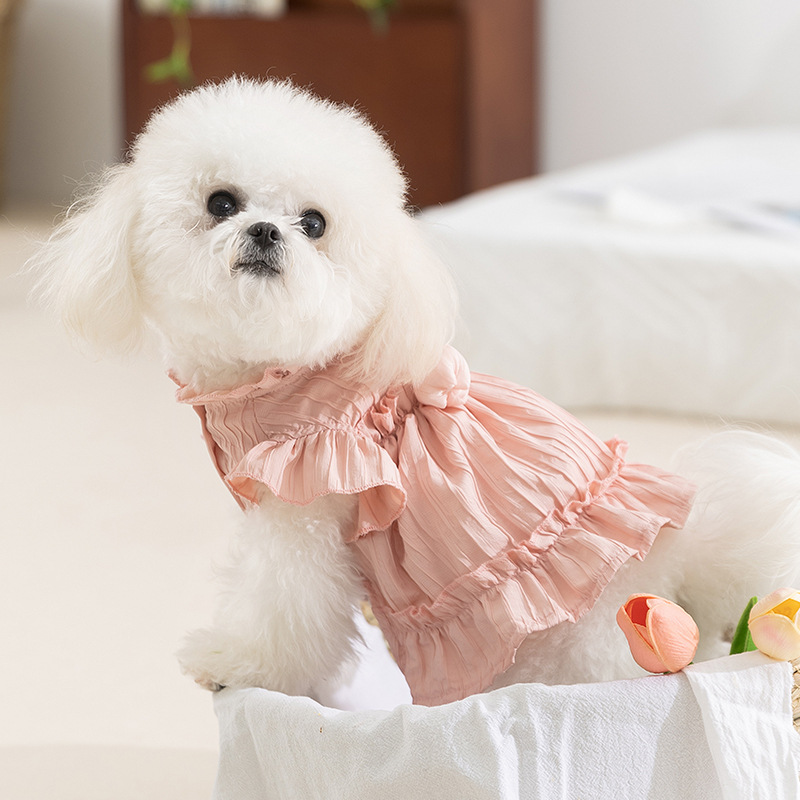 Primavera perros tulipanas dobladas princesa vestido de verano gato falda de dos patas ropa de perro