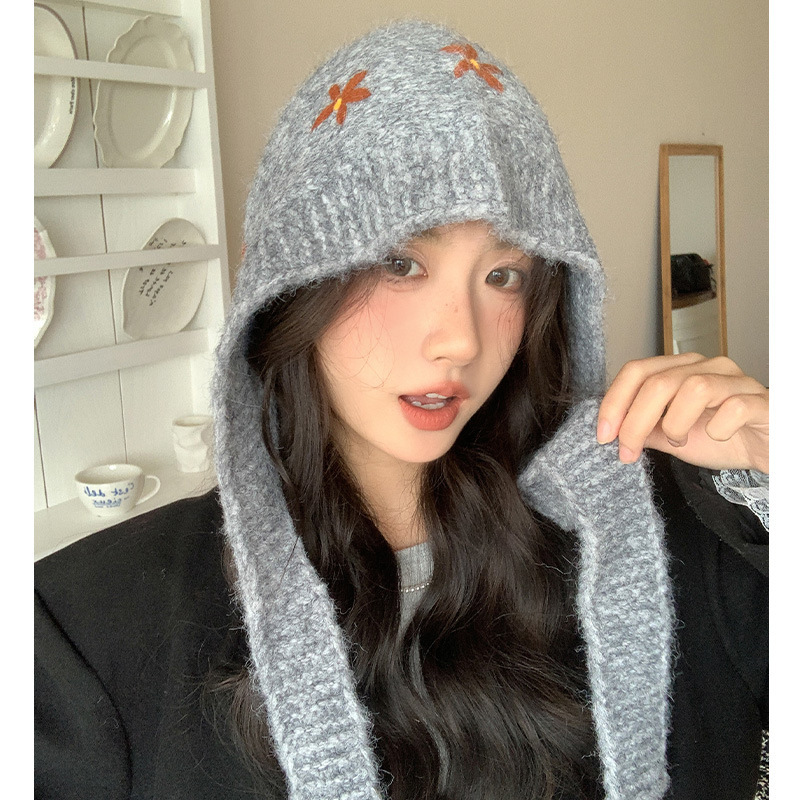 新款花朵巴拉克拉法帽子女秋冬季韩版保暖护耳包头毛线帽厂家批发|undefined