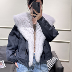 实拍新款狐狸毛大毛领短款羽绒服鹅绒真毛外套保暖显瘦海宁皮草