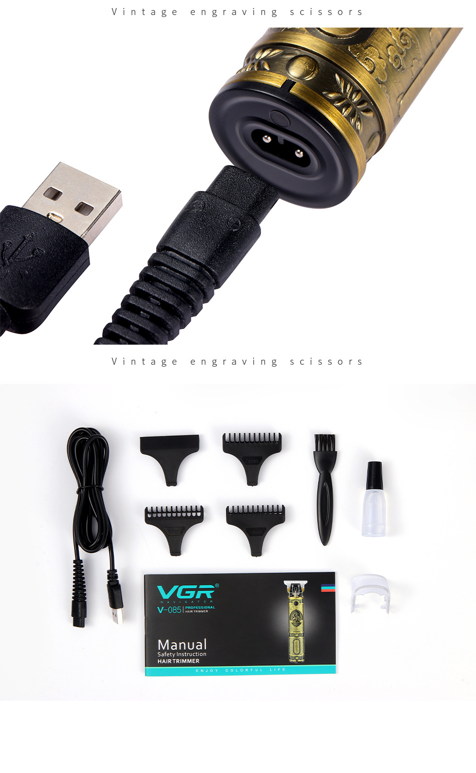 Professionell sladdlös hårtrimmer för män med stålblad_voghion.com