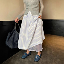 UNITY MODE 双层两穿条纹网纱裙半身裙女秋季休闲A字裙长裙251172
