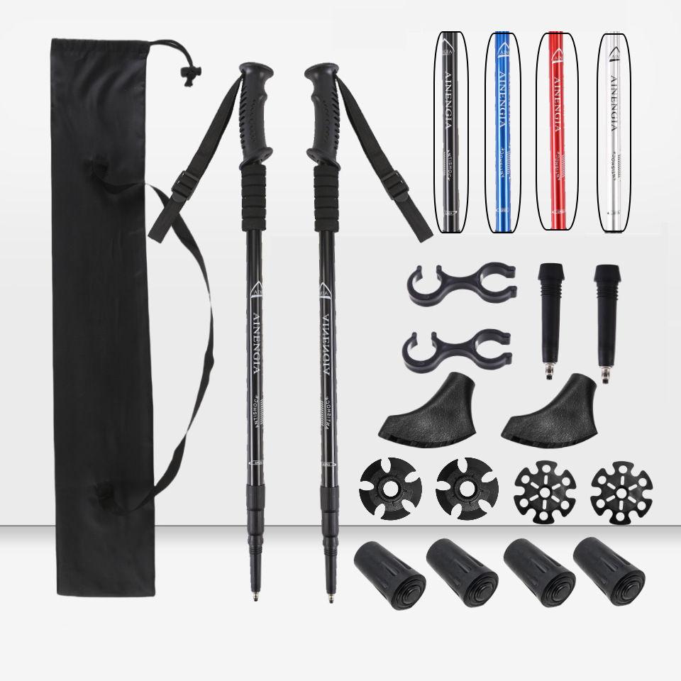 Amazon TEMU Aliexpress tres secciones de aleación de aluminio telescópico amortiguador bastón de escalada antideslizante image 3