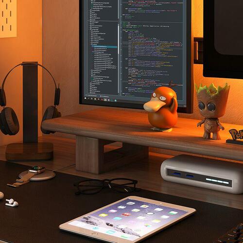 Computer monitor elevated office desk shelf storage rack solid wood storage bracket walnut support shelf
