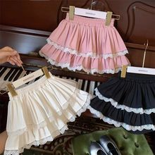 女童半身裙新中式新款气质显瘦百搭小女孩公主蕾丝拼接蛋糕短裙棉