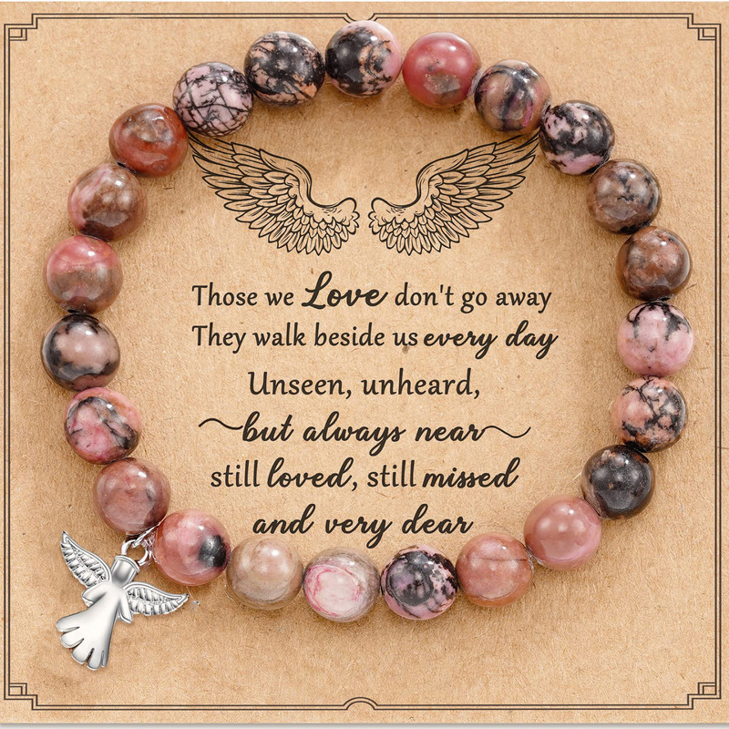 Black Line Red Pattern Bracelet Natural Stone 8mm Beaded Women Gift Card Striped Agate Powder Zebra Angel Bracelet
