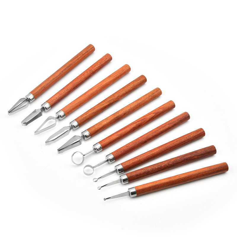 10 piezas mango de madera cuchillo de dibujo de acero inoxidable plato de frutas y verduras cuchillo de talla cuchillo de dibujo de borde de chef al por mayor