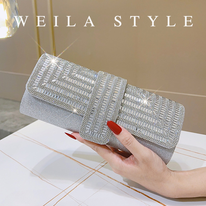 Cross-Border Rhinestone Glitter Chain Clutch Bag for Women Wedding Dinner Wedding Bag Bride Socialite Shoulder Handheld Evening Bag for Women Cross-Border Rhinestone Glitter Chain Clutch Bag for Women Wedding Dinner Wedding Bag Bride Socialite Shoulder Handheld Evening Bag for Women