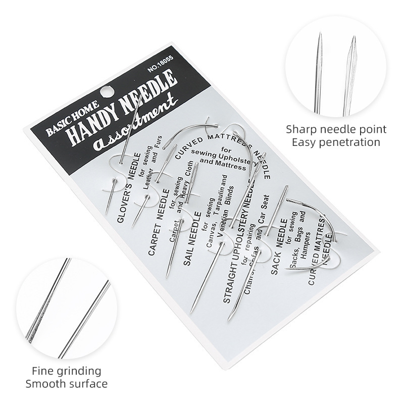 Especial de 7 tipos de cuero cosido, puntadas triangulares de costura a mano, aguja curva de ojo grande para el hogar, juego de agujas de coser multiusos