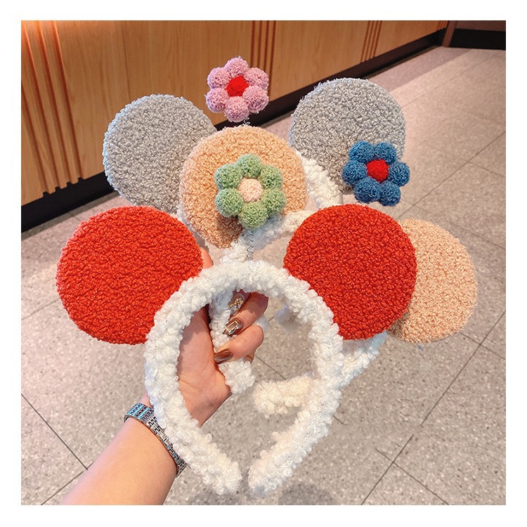 Orejas de dibujos animados lindo diadema flor pequeña hembra Red cara roja lavado banda para el cabello tocado lindo fuera diadema pelo vinculante horquilla de moda