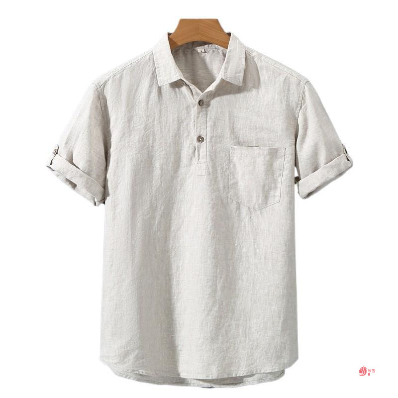 Summer Pure Linen Men's ShorT-sleeved ShirT Linen Men's New Chinoiserie Collared T-shirT polo ShirT Full Linen ShirT