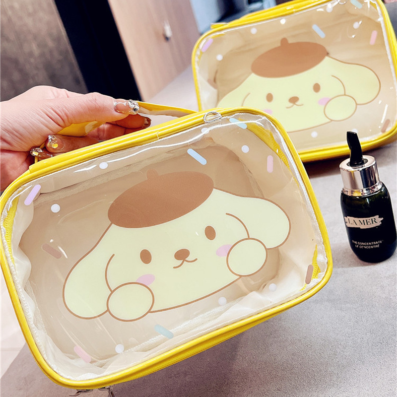 Transparent waterproof cute handheld capacious cosmetic bag