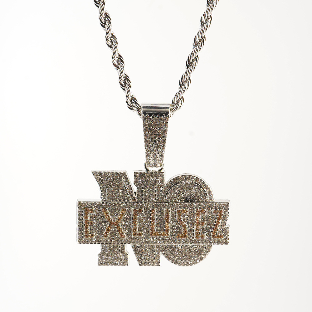 Exageración de moda transfronteriza NO EXCUSEZ colgante de letras inglesas con cadena de torsión de 5 mm cadena de diamantes cubana de hip hop