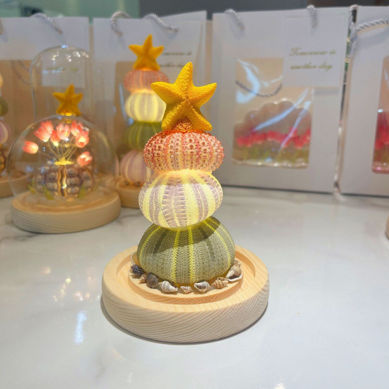 新年春节摆件贝壳diy海胆壳发光小夜灯材料包生日礼物送女友|undefined